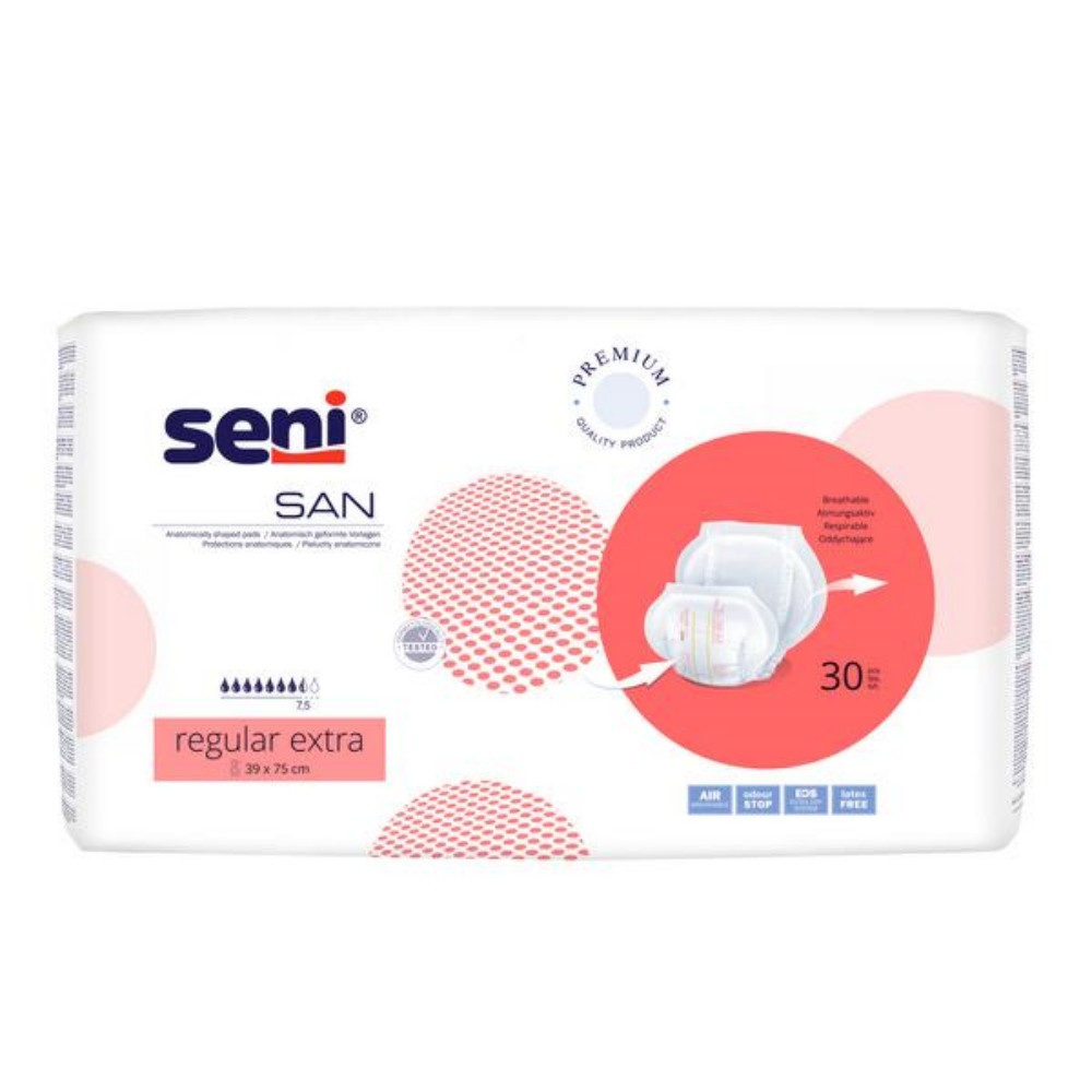 Seni San Plus Extra atmungsaktive anatomisch geformte Vorlagen für mittlere bis schwere 90 Stück