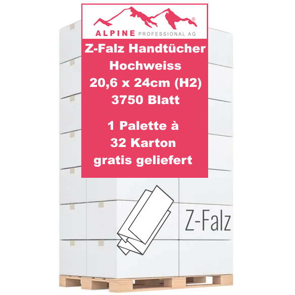 32x 3750 Blatt 2-lagig Z-Falz Faltpapier Alpinex® Hochweiss H2 Palettenangebot