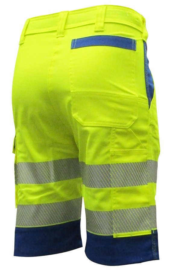 Warnschutz-Shorts SICURELAST REFLEX, leuchtgelb/blau - Grösse 52