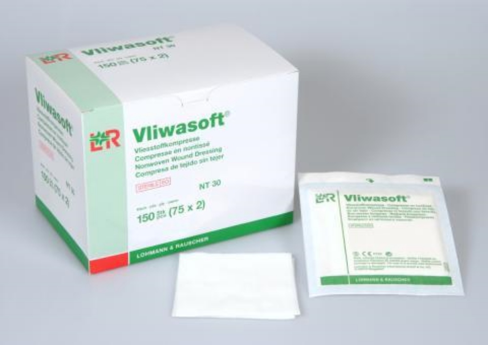 Vliwasoft Vliesstoffkompressen, steril, 5 x 5 cm, 75 à 2 Stück, 4 fach 150 Stück