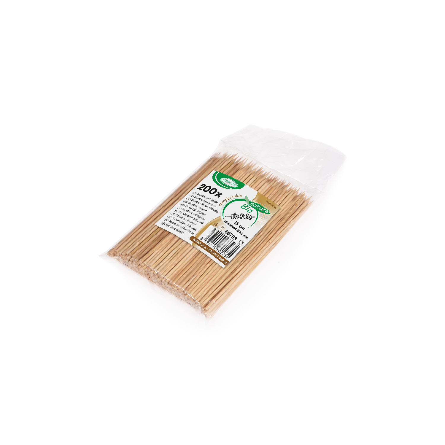 Schaschlikspiess aus Bambus FSC 100% für Grill, Buffet und Catering, Packung mit 200 Stück