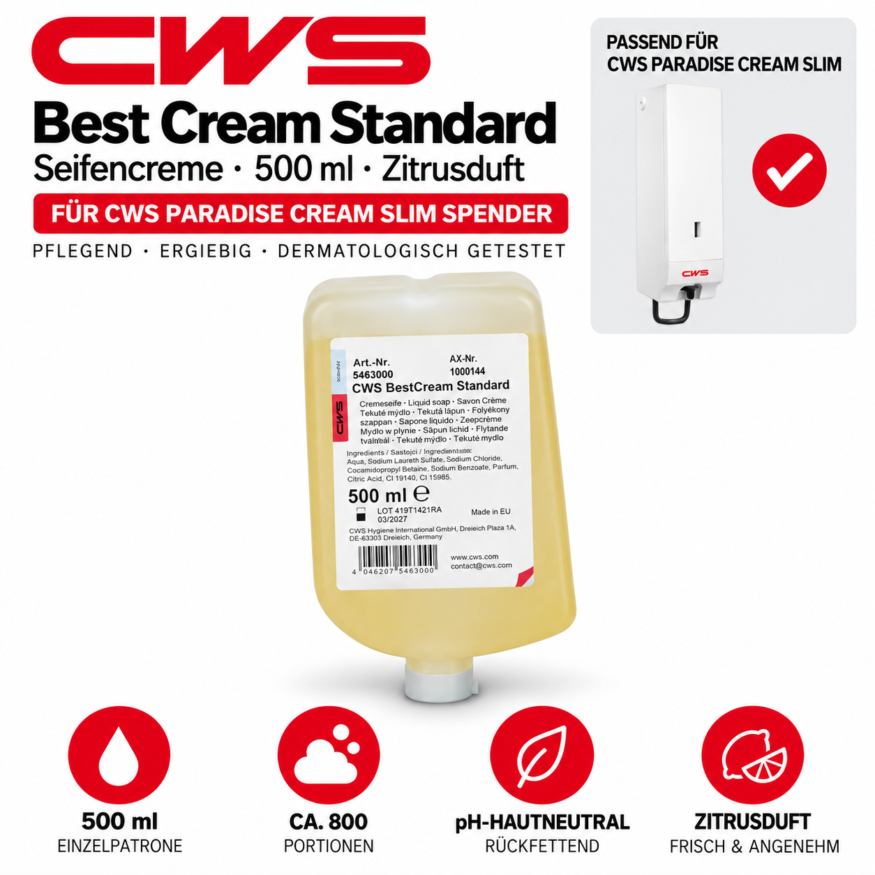 CWS Best Cream Standard 500 ml Kartusche 5463000