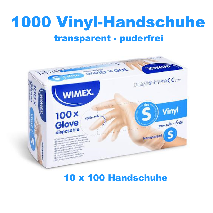 1000x Handschuh (Vinyl) ungepudert transparent `S`  - 10x100 Stück