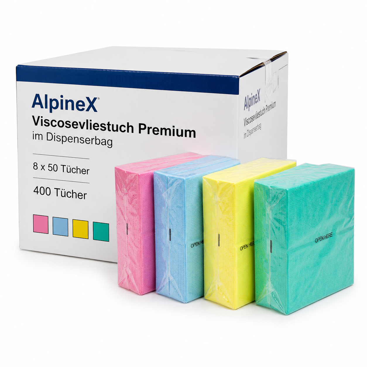 400 Stück farbiges Vliestuch in Dispenserbag 8 x 50 Tücher