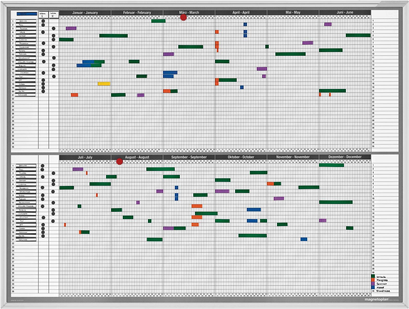 Personal und Projektplaner 12 Monate, 35 Pos. 1215x915mm MAGNETOP. 1241212S