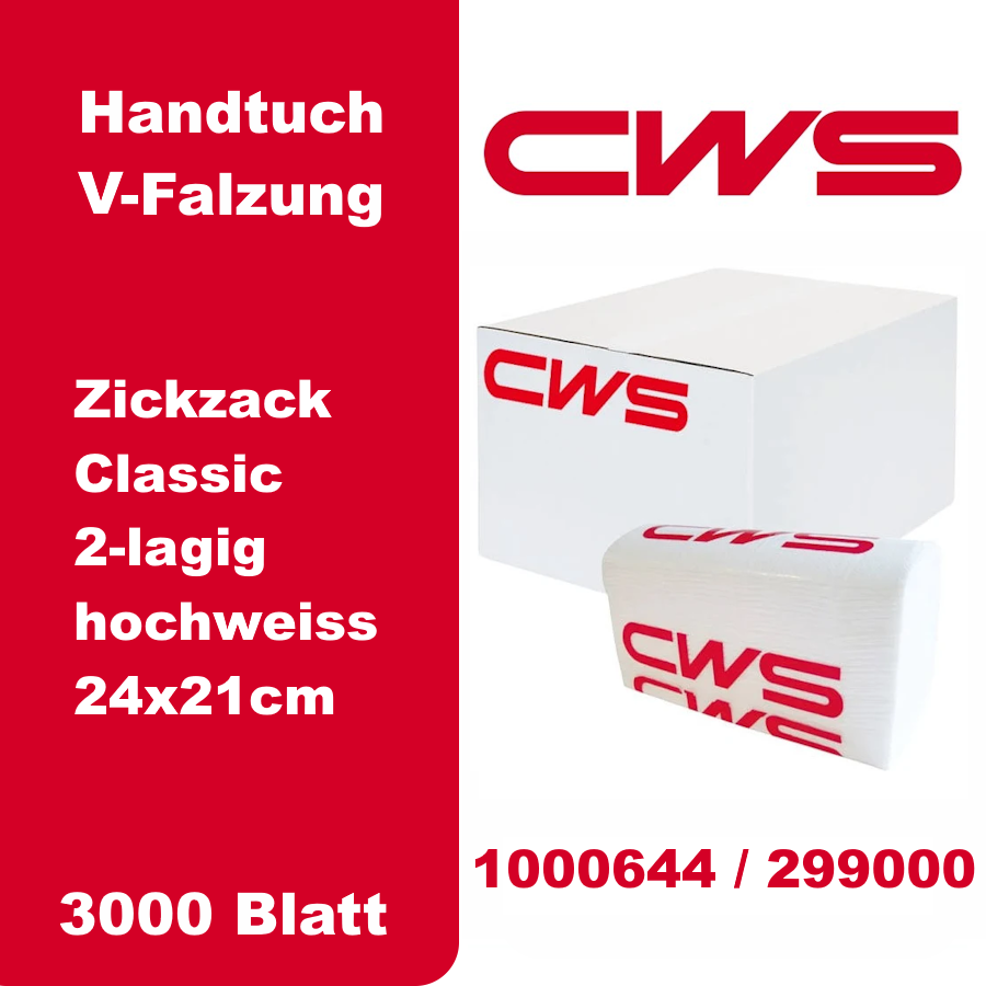 CWS 299000 Faltpapier Classic V-Falz 2-lagig weiss, 3000 Blatt (1000644)