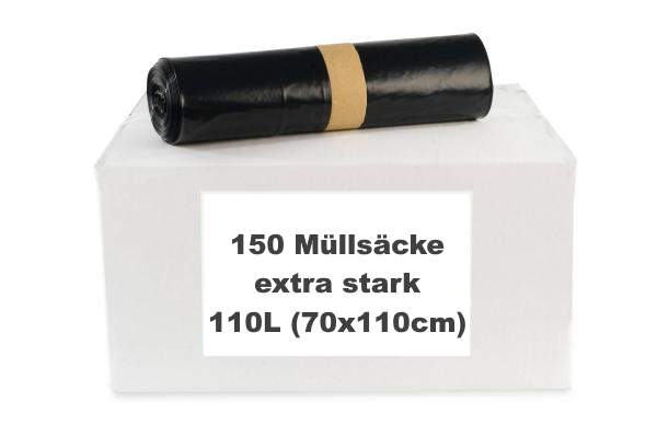 Müllsack LDPE extra-stark schwarz 70 x 110 cm 120 l, Karton mit 150 Stück