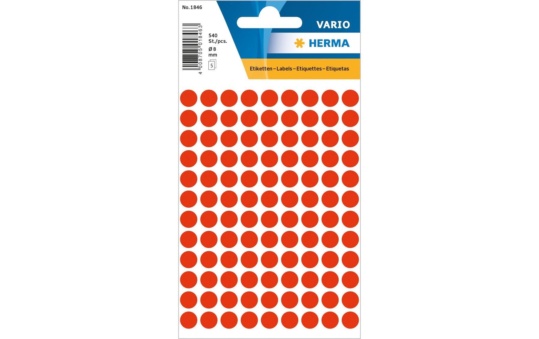 Etiketten rund 8mm leuchtrot 540 Stück HERMA 1846