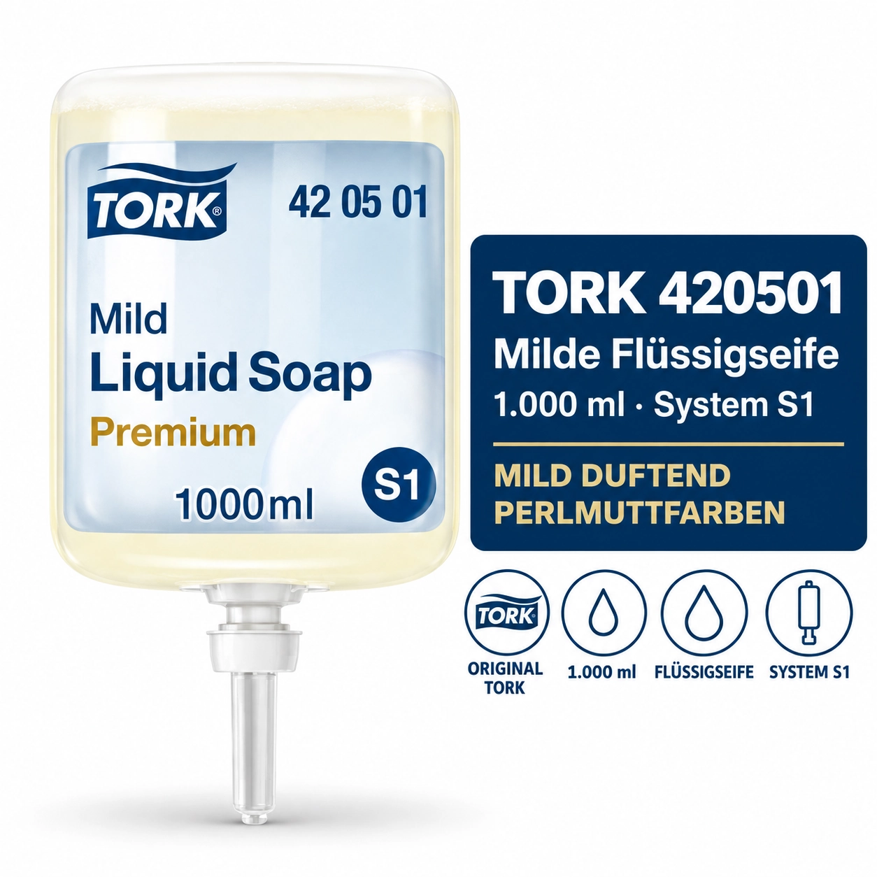 Tork 420501 Flüssigseife S1, mild duftend – 1000 ml Patrone