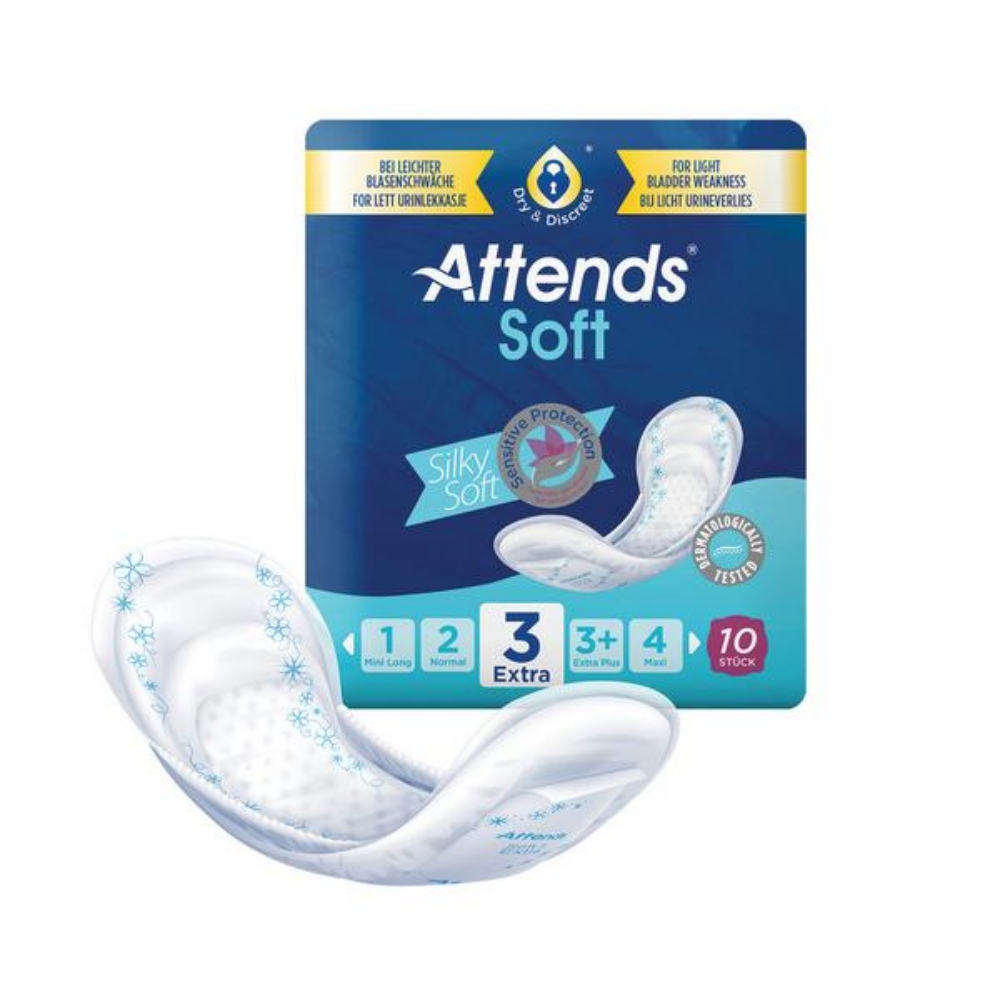 ATTENDS Soft Hygiene-Einlagen atmungsaktiv, mit Klebestreifen, 3 Extra, bei leichter bis starker 30 Stück