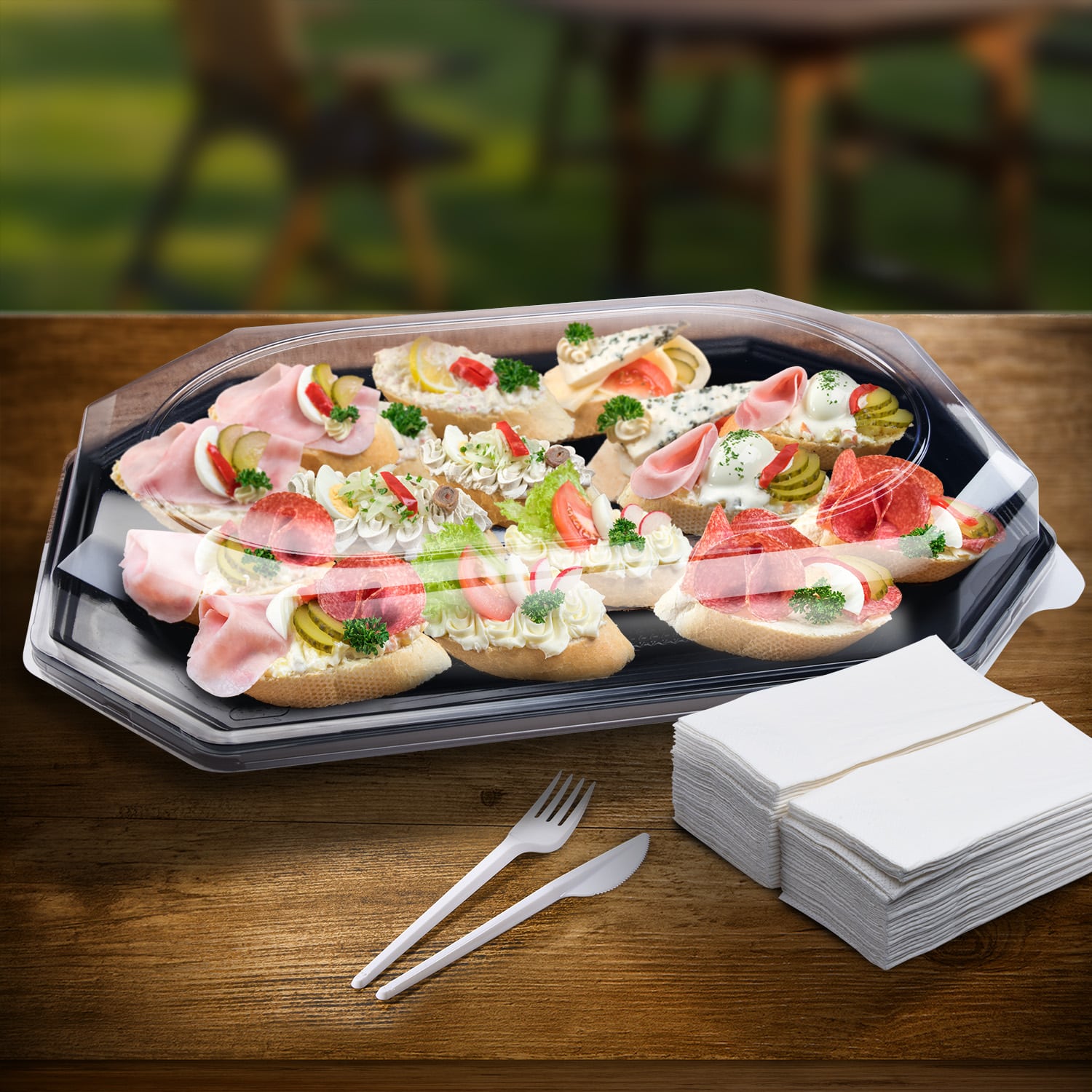 Catering-Platte (rPET) oval schwarz 54 x 36 cm - 10 Stück