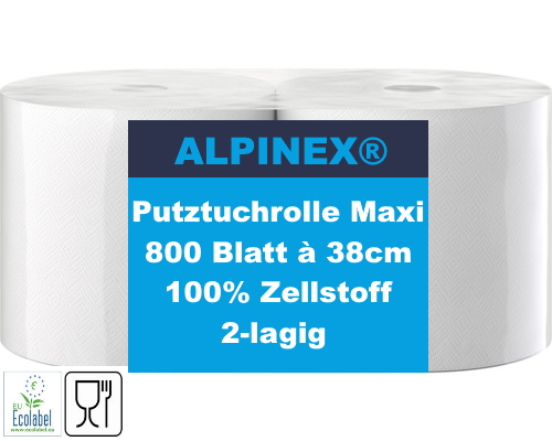 2x Industrie Putztuchrolle Maxi 2-lagig Zellstoff 800 Blatt 28x38cm