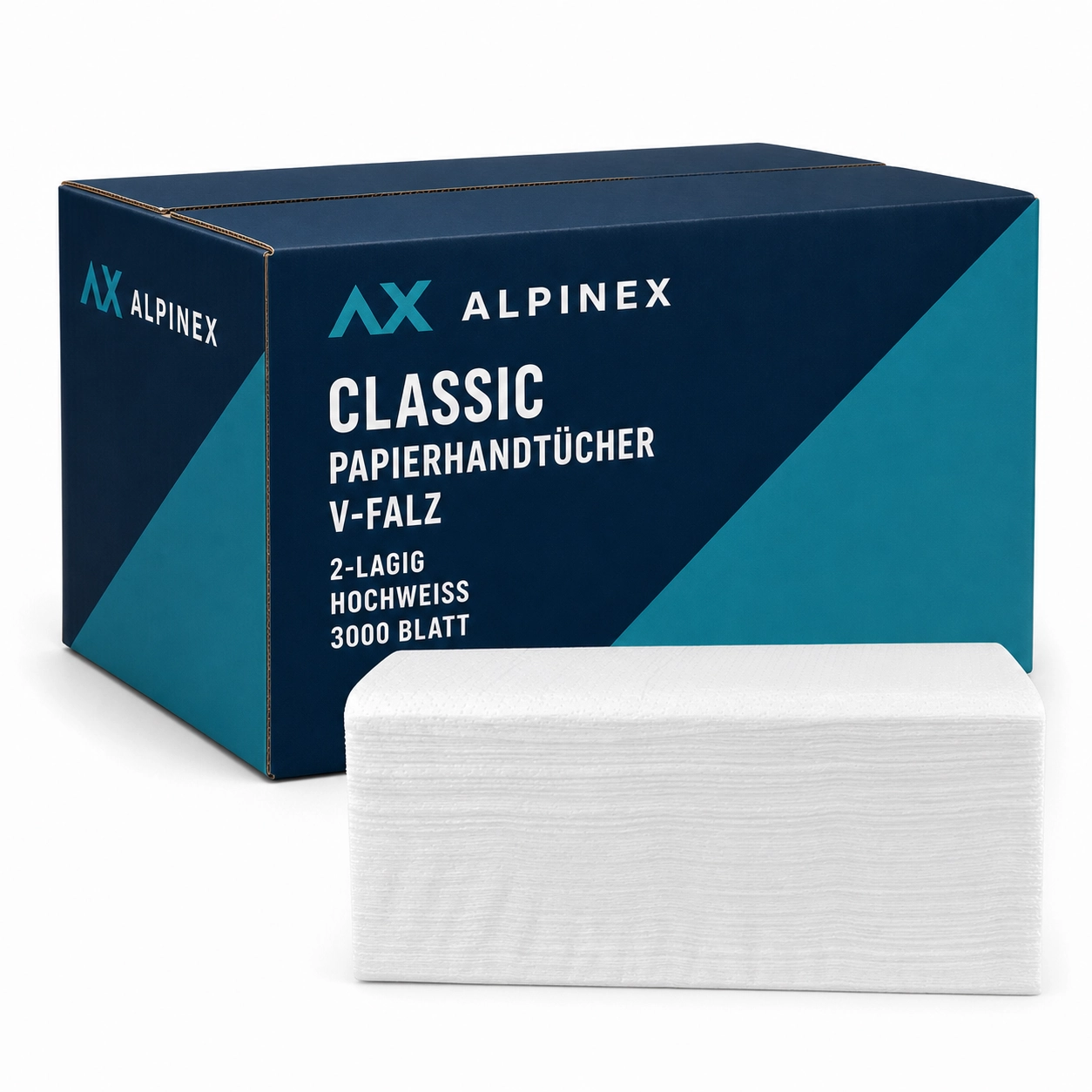 Alpinex Classic V-Falz Papierhandtücher 2-lagig Hochweiss – Palette mit 96'000 Blatt