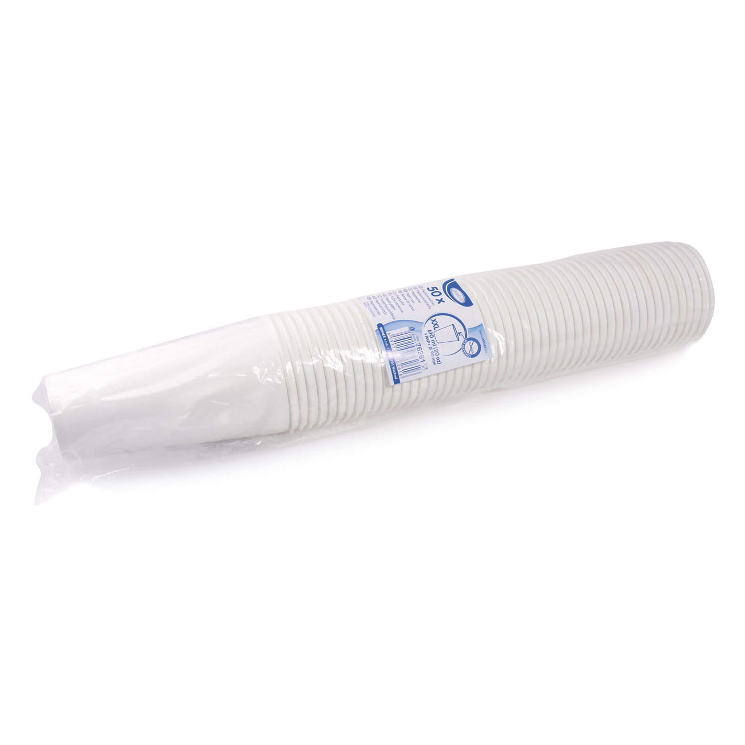 Pappbecher weiß 90mm 610ml XXL: 0,5L,20oz - 50 Stück