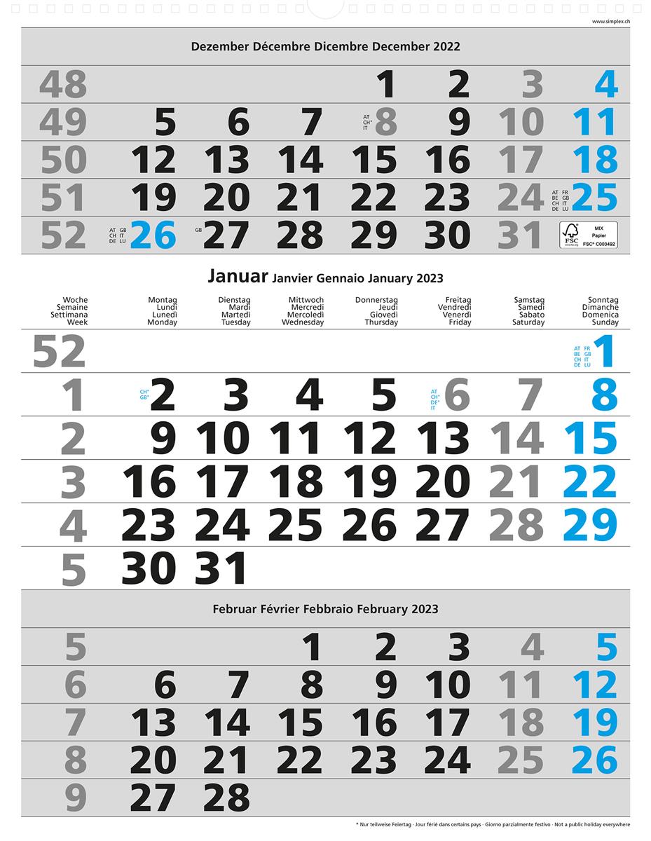 3-Monats-Wandkalender 2024 310x400mm,blau SIMPLEX 970006.23