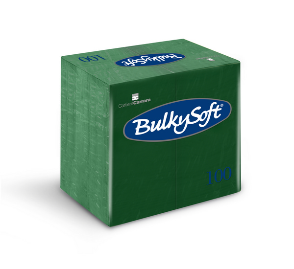 Servietten Dinner Bulkysoft 3-lagig tannengrün 40x40cm, 1/8 Falz Kopffalz-1000 Stück