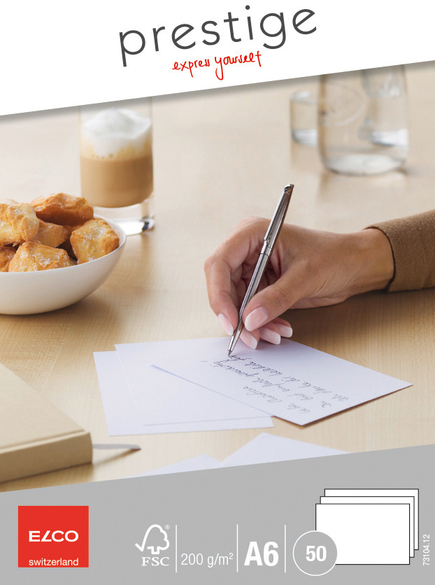 Schreibkarten Prestige A6 200gm2,weiss,satiniert 50  Stück ELCO 73104.12