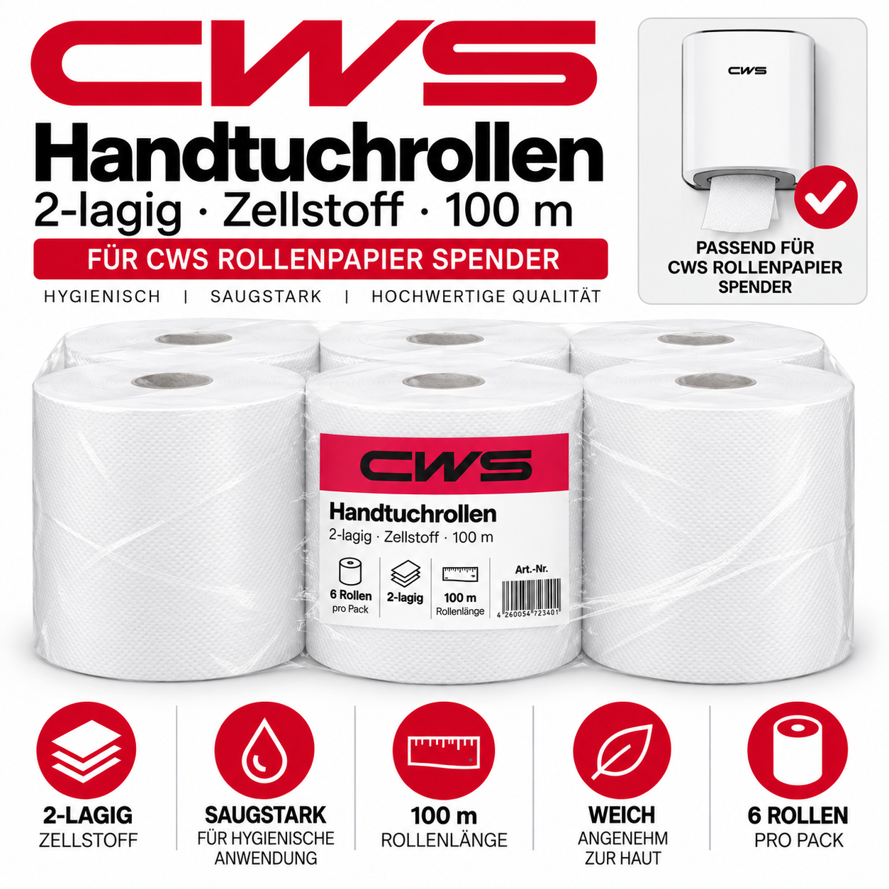 CWS Rollenpapier 2-lagig Zellstoff 100m