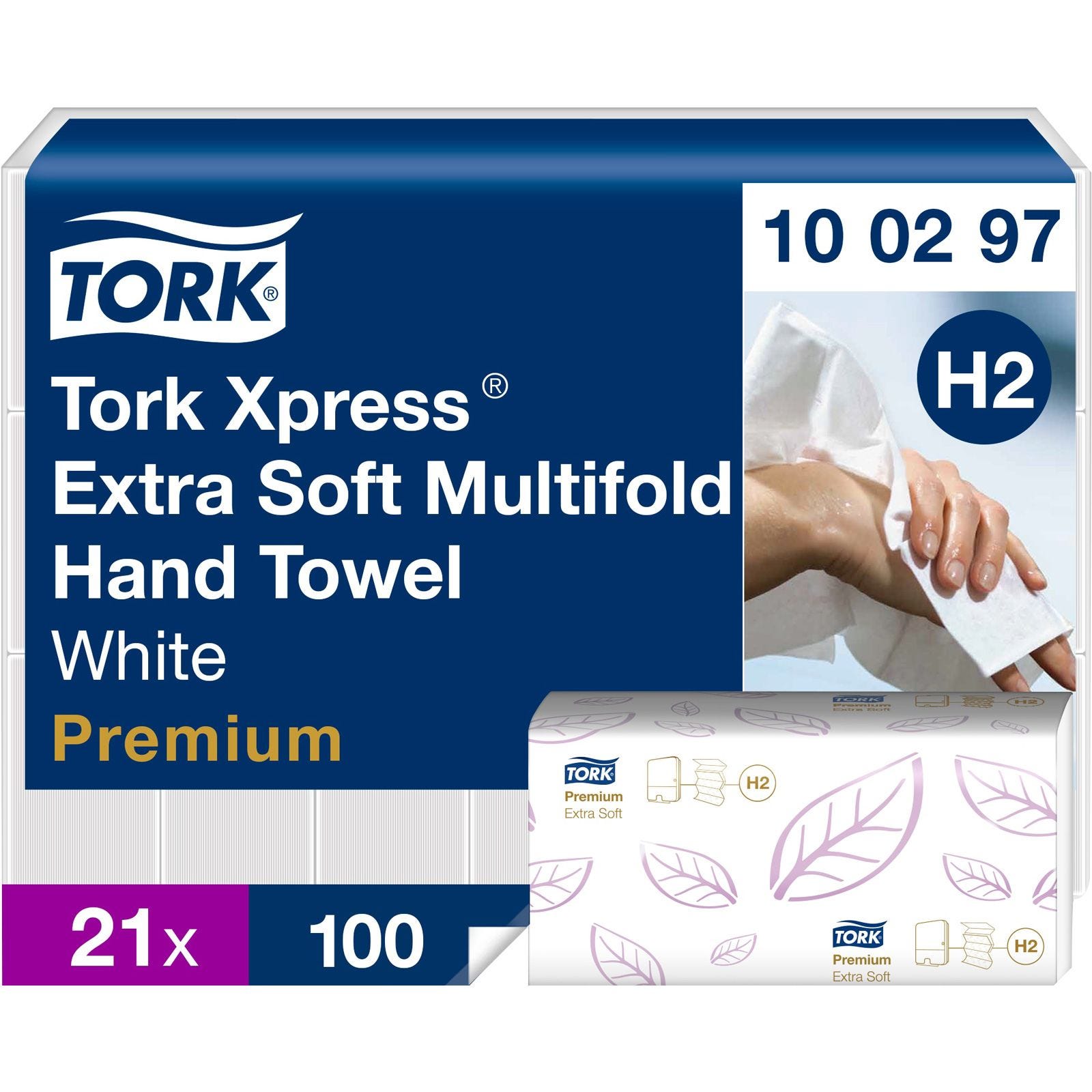 Tork 100297 Xpress extraweiche Multifold-Handtücher H2 Premium weiss – Karton à 2’100 Blatt