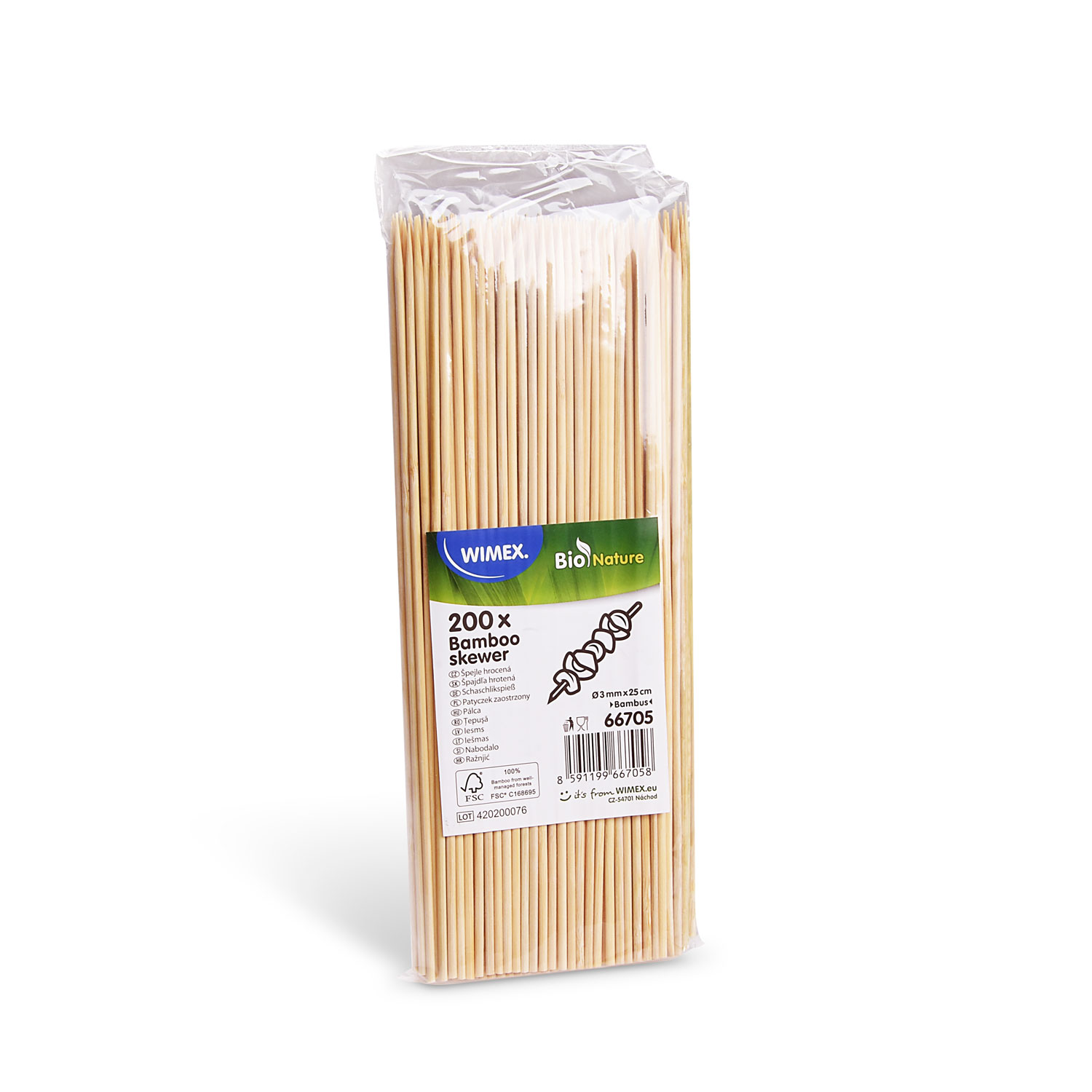 Schaschlikspiess aus Bambus Ø 3 mm x 25 cm natur, Packung mit 200 Stück
