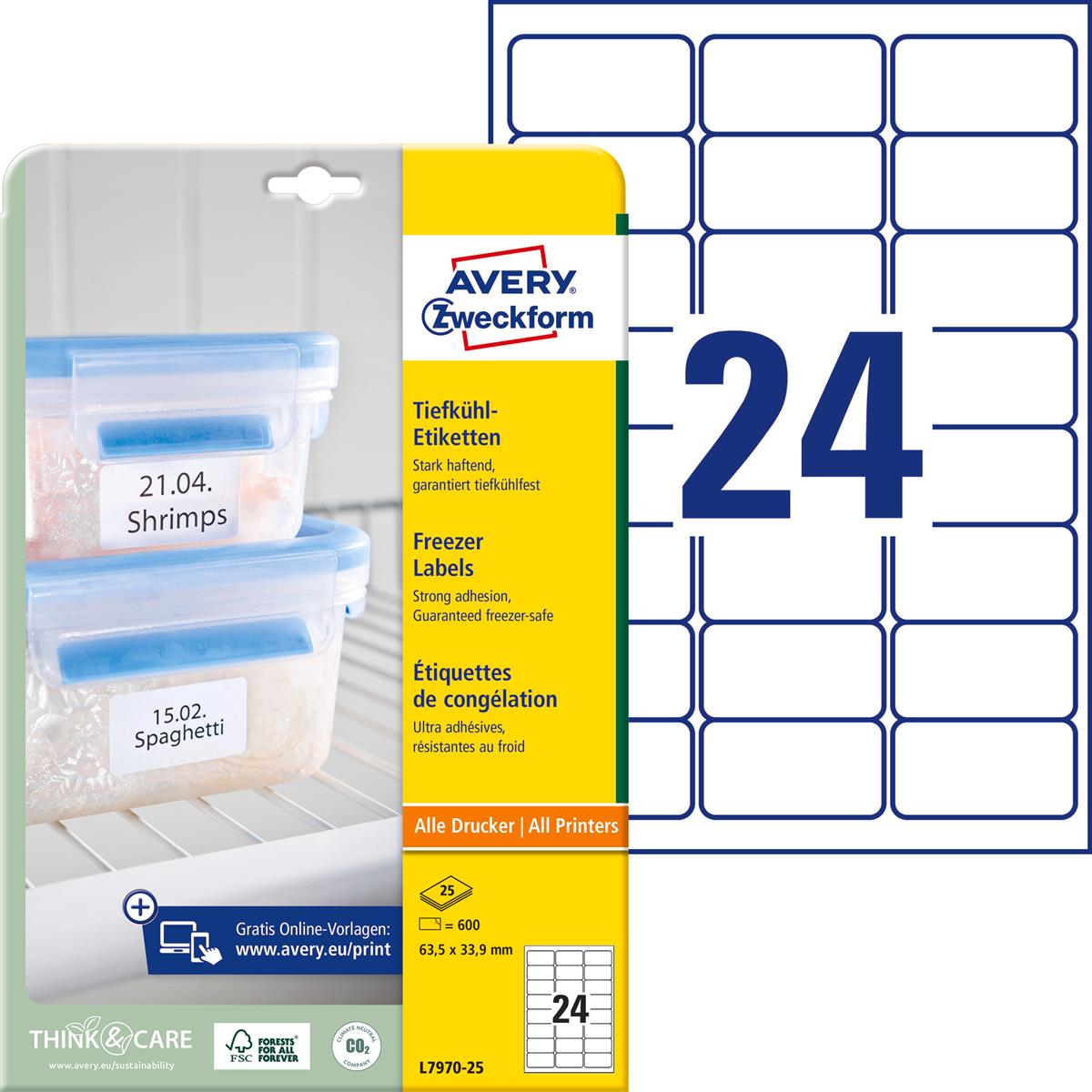 Tiefkühletiketten 63,5x33,9mm 600 Stück AVERY ZW. L7970-25