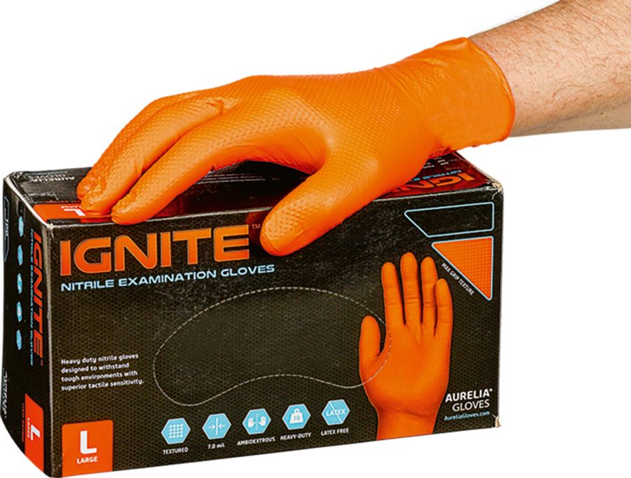 IGNITE Nitril Handschuhe orange - extra stark
