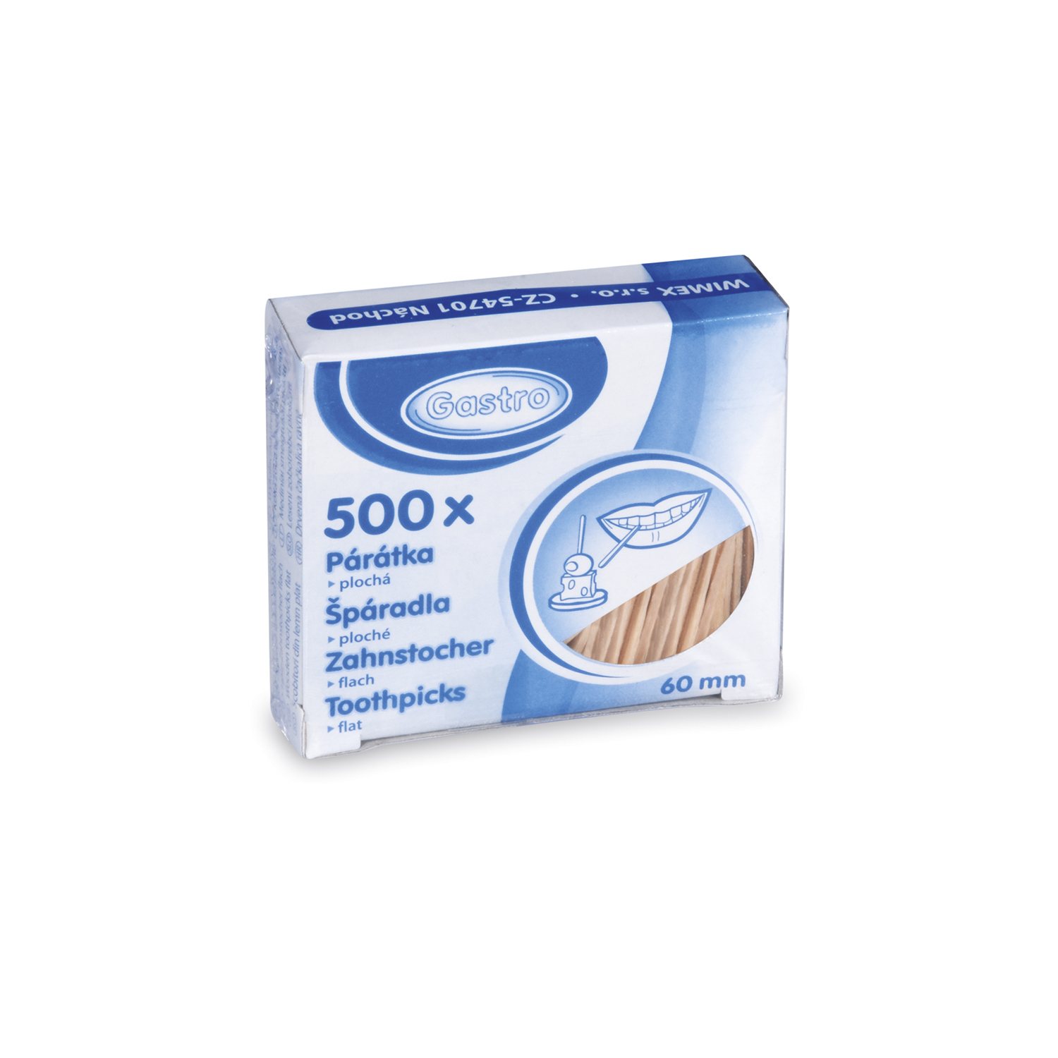Flache Holz-Zahnstocher FSC 100%, 60 mm, Packung mit 500 Stück