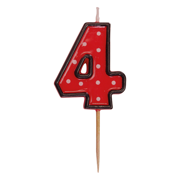 Zahlenkerze Nr. 4 auf Holzpicker für Kuchen und Torten, 50 mm, Packung mit 1 Stück