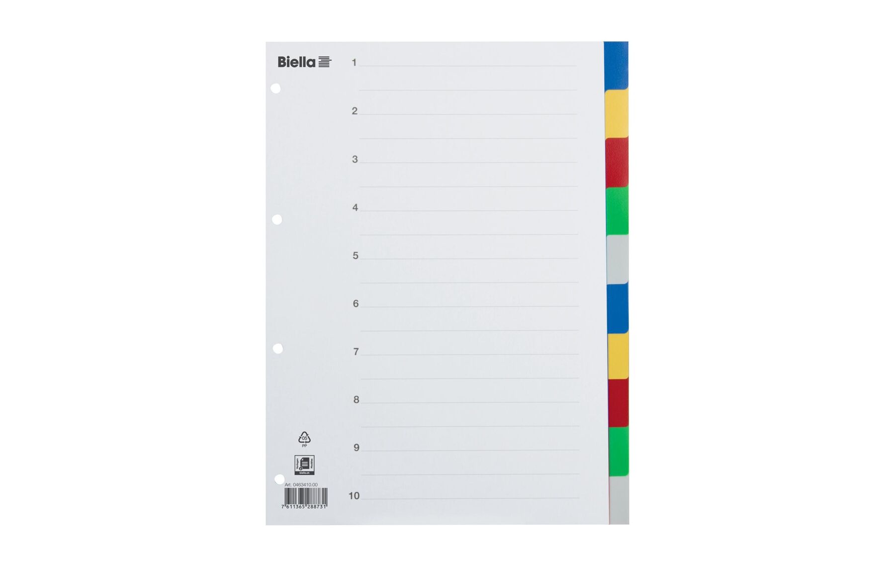 Register PP farbig A4 10-teilig, blanko BIELLA 46341000U