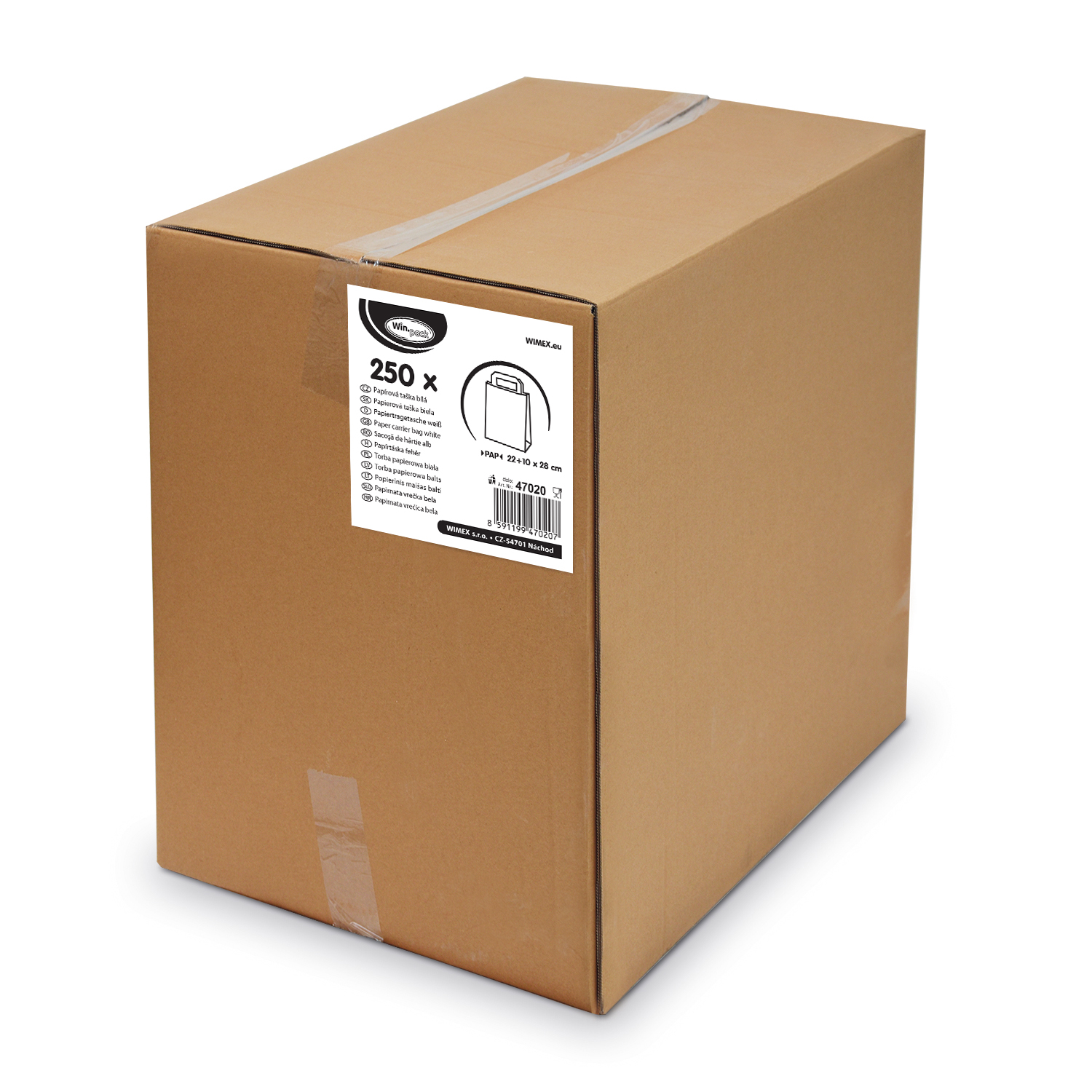 Papiertragetasche weiß 22+10 x 28 cm - 250 Stück