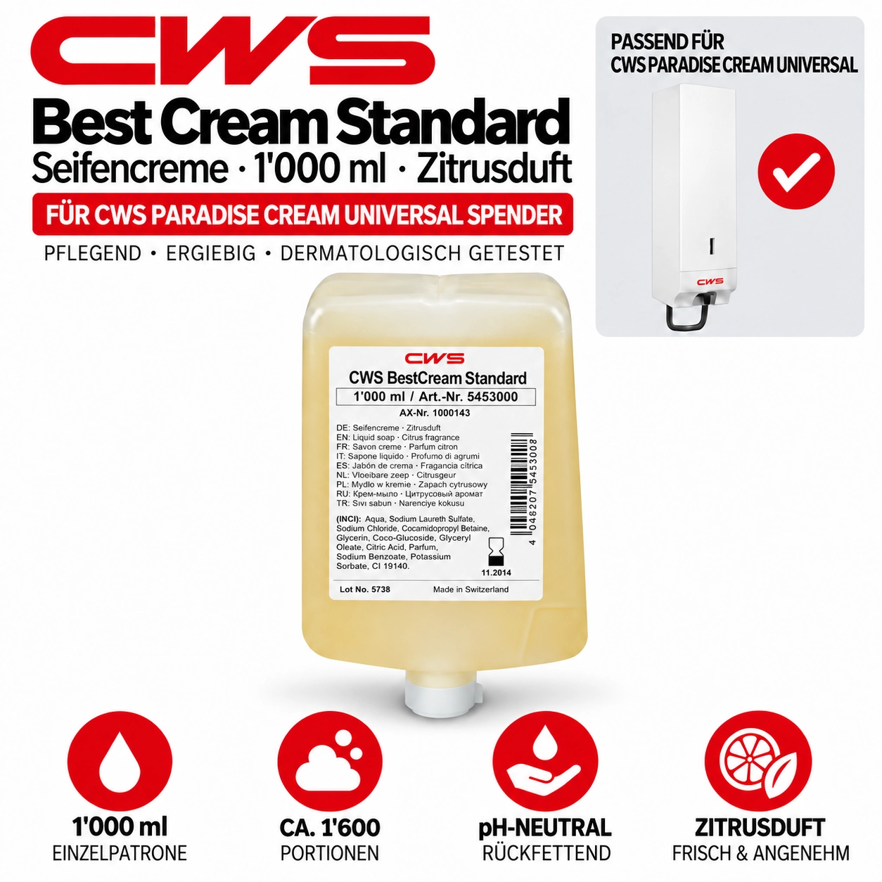 CWS Seifencreme Best Cream Standard 1000 ml (5453000)
