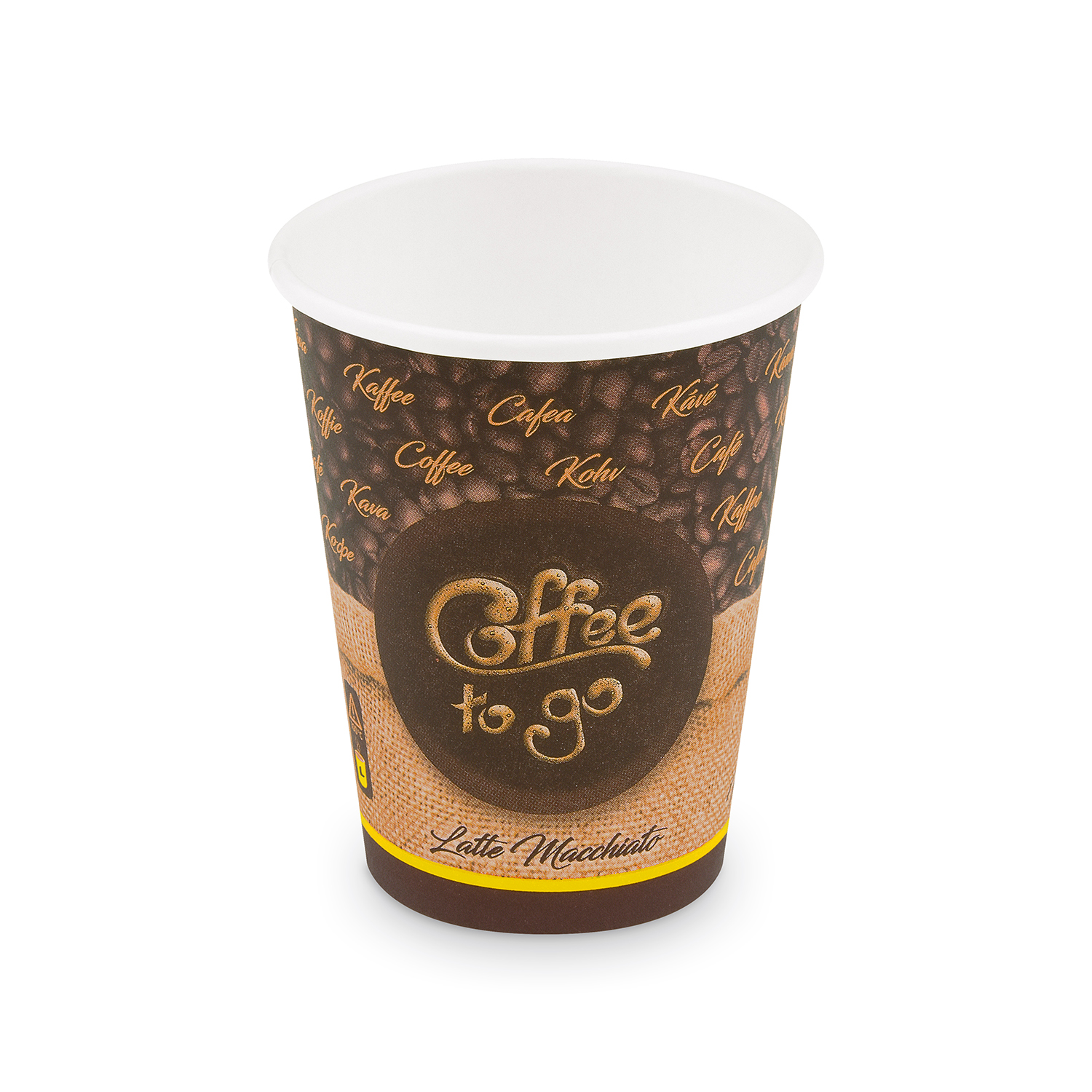 Pappbecher FSC Mix/PE 420 ml Ø 90 mm Coffee-to-go Motiv, Packung mit 50 Stück
