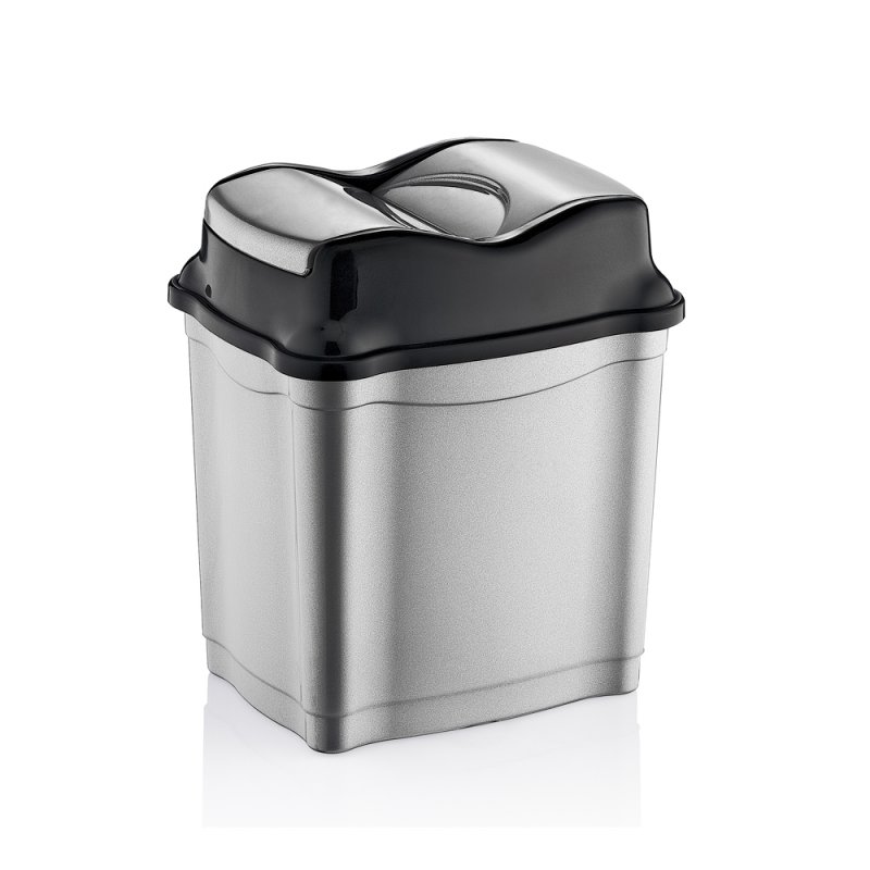 28 Liter Abfalleimer / Mülleimer mit Push-Deckell Silber / Schwarz