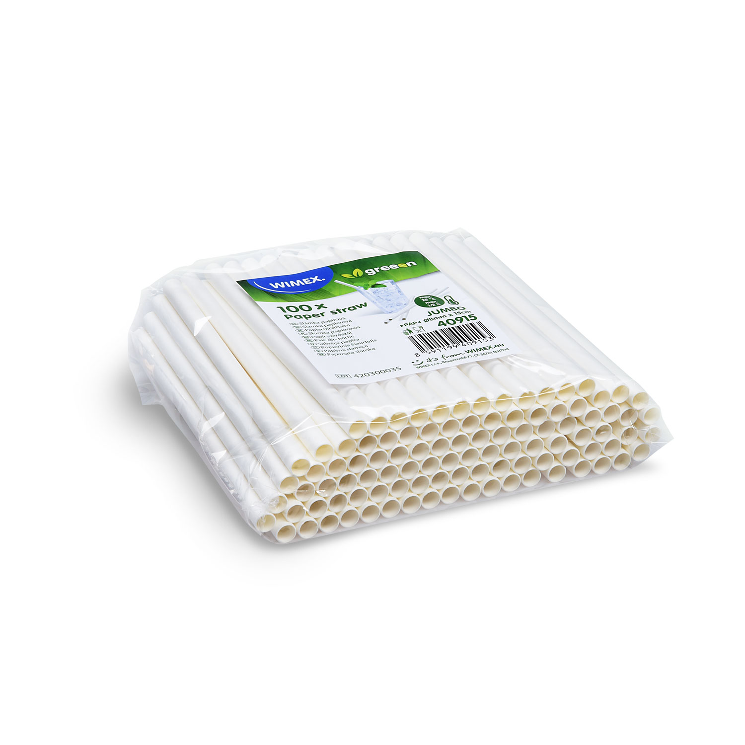 Papiertrinkhalm JUMBO weiss Ø 8 mm x 15 cm, Packung mit 100 Stück