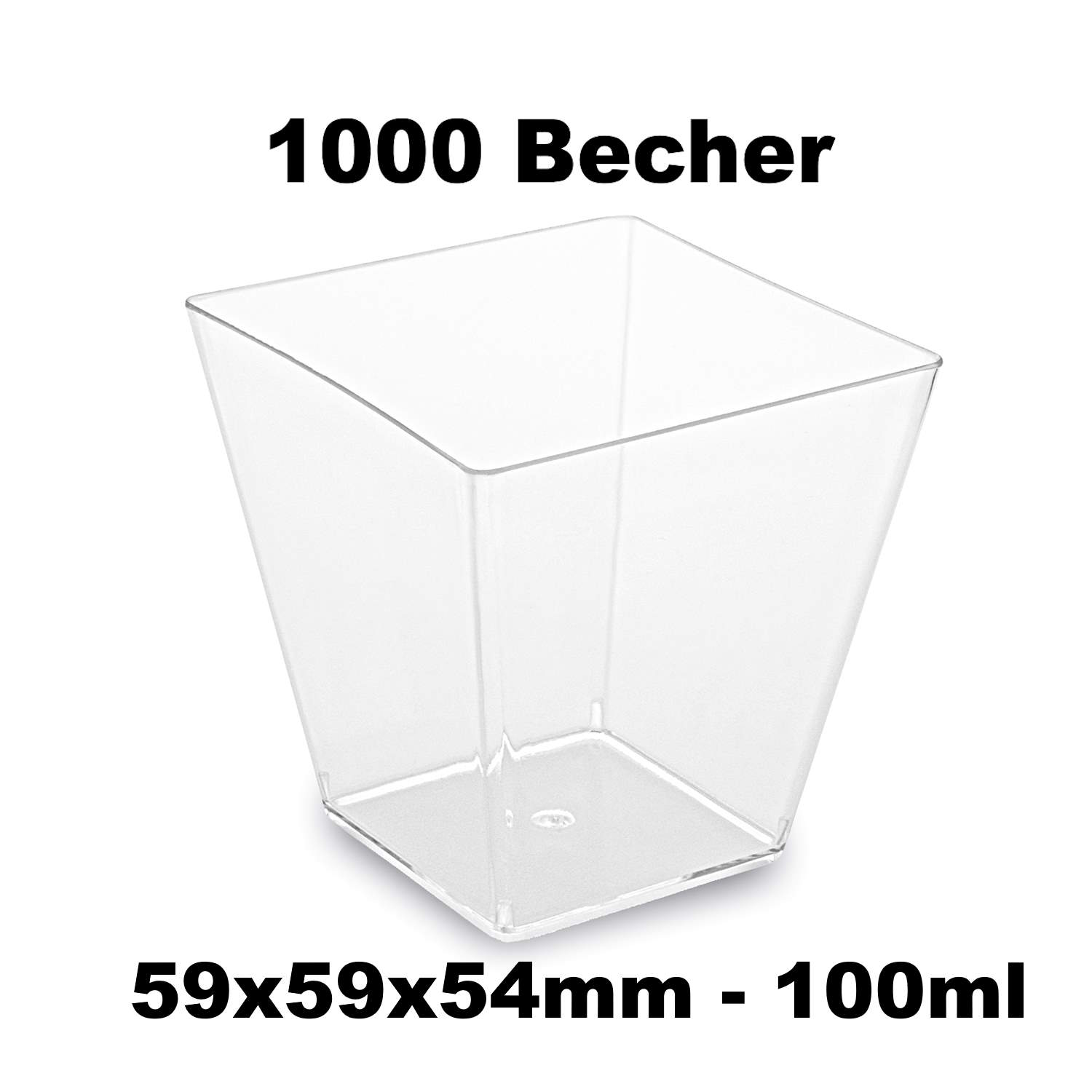 1000 Fingerfood-Becher (PS) eckig glasklar 59 x 59 x 54 mm 100ml -20x50 Stück