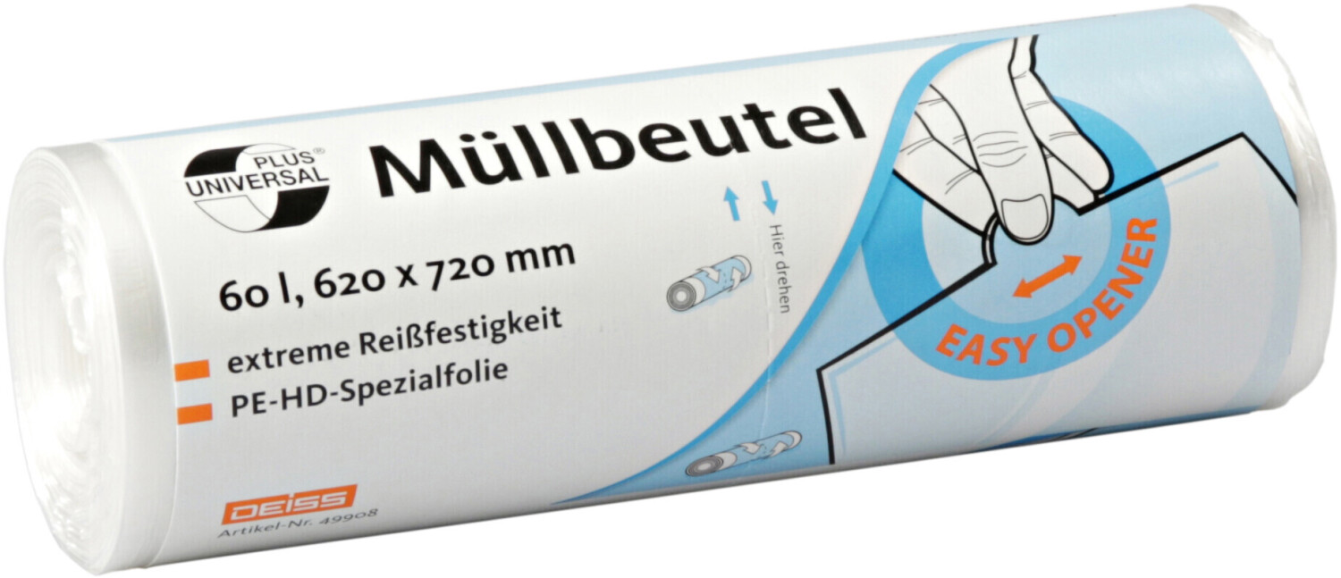 50x DEISS® UNIVERSAL PLUS Müllbeutel 60 Liter transparent