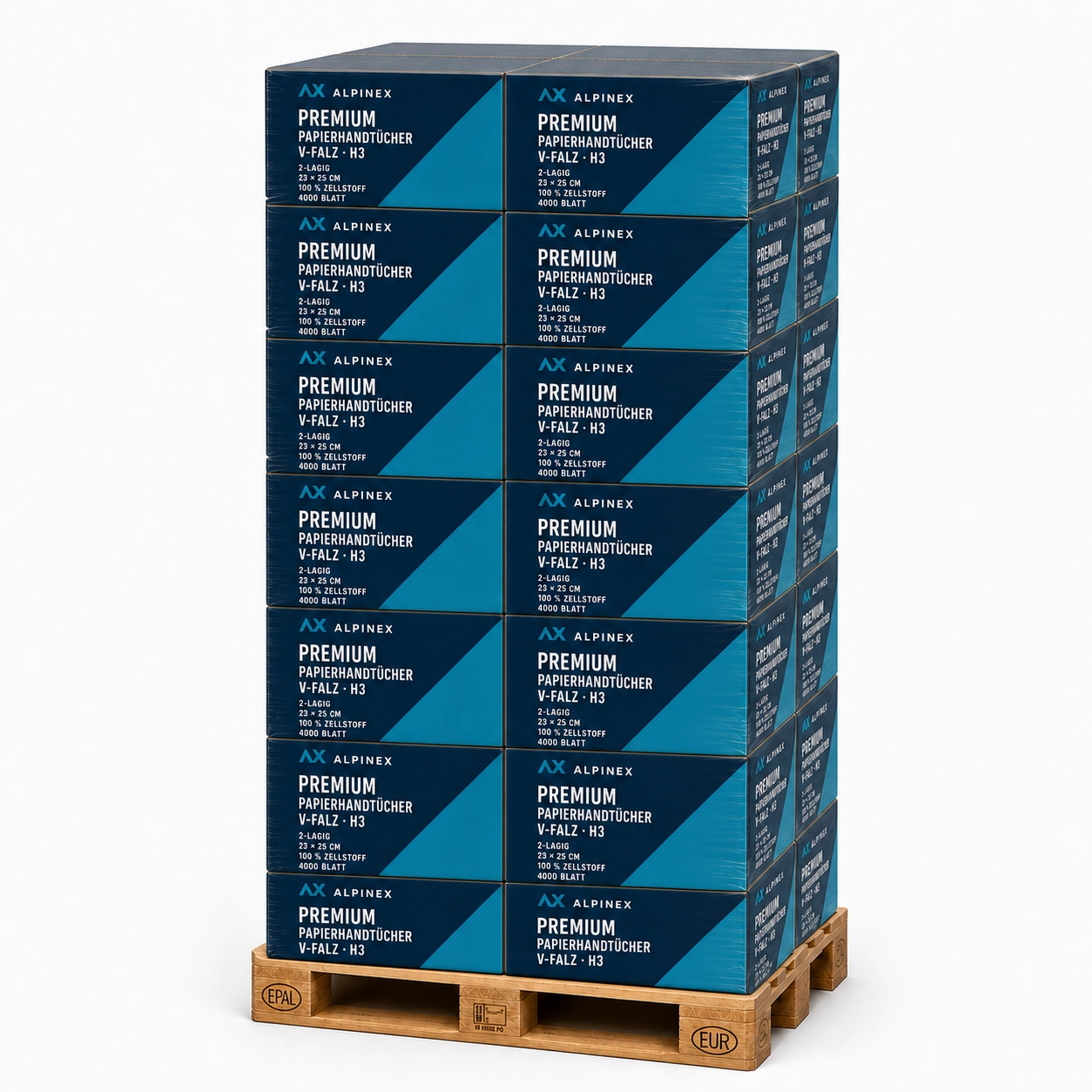 Alpinex Premium V-Falz-Papierhandtücher H3 – Palette mit 28 Kartons / 112’000 Blatt