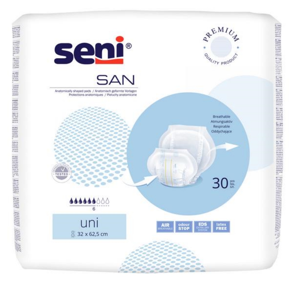 Seni San Uni atmungsaktive anatomisch geformte Vorlagen 30 Stück