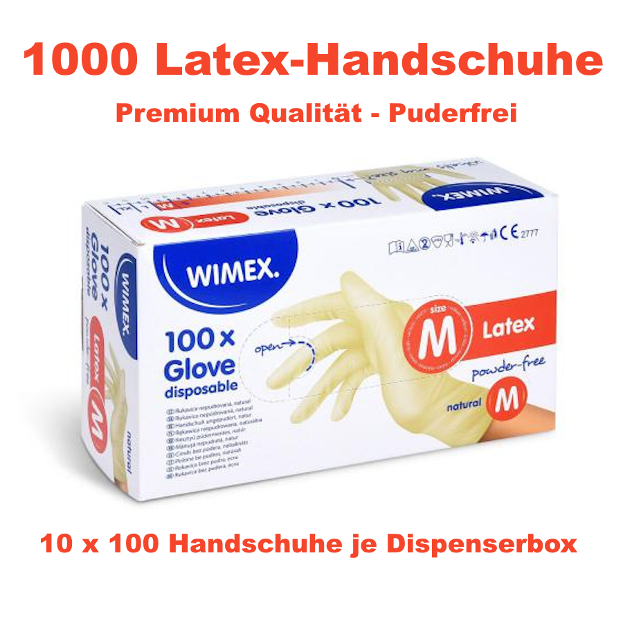 1000 Latex-Handschuhe Premium puderfrei weiss Grösse M