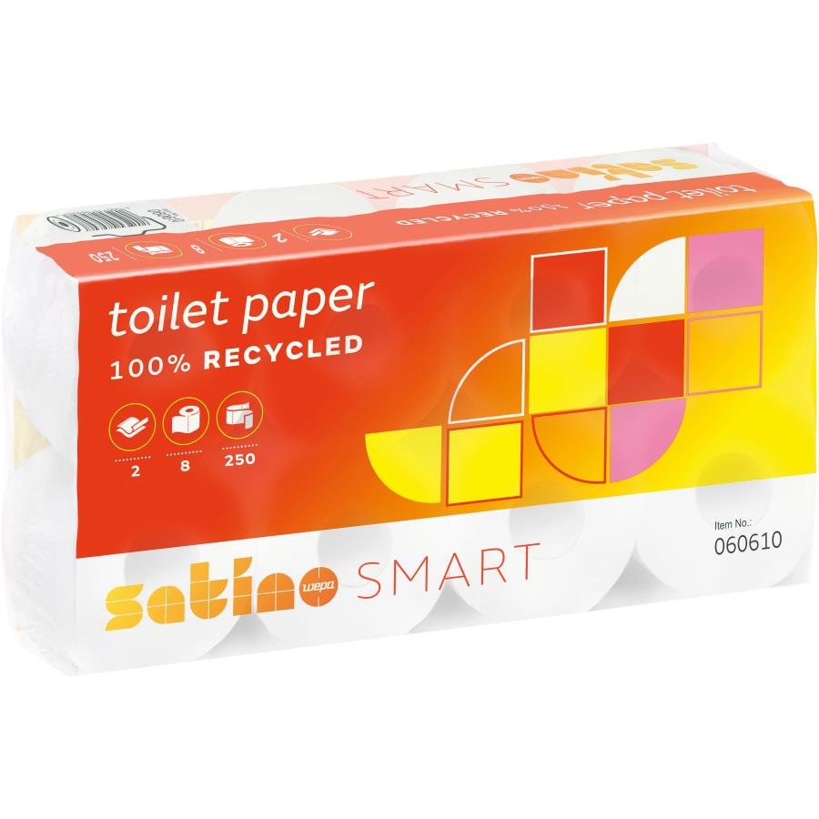 64x Satino Smart Toilettenpapier 2-lagig Weiss - 1 Sack à 8x8 Rollen