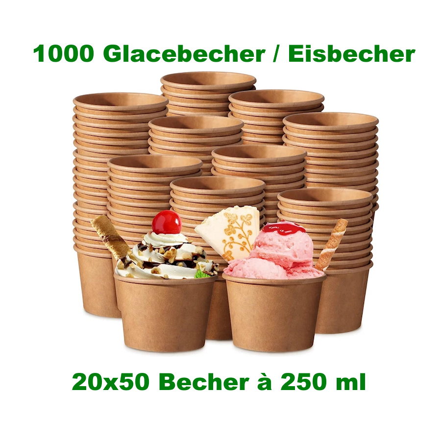 800x Papierbecher / Eisbecher (PAP/PE) kraft Ø90mm 250ml  - 16x50 Stück