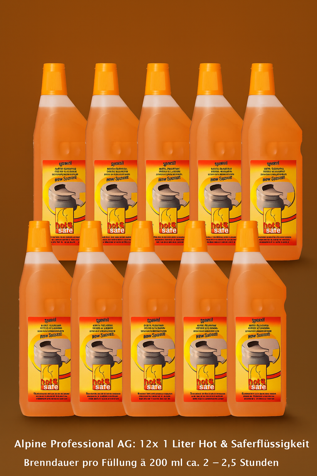 Hot & Safe Brennflüssigkeit Brenndauer pro Füllung à 200 ml ca. 2 - 2,5 Stunden, 1 Liter 12 Flaschen