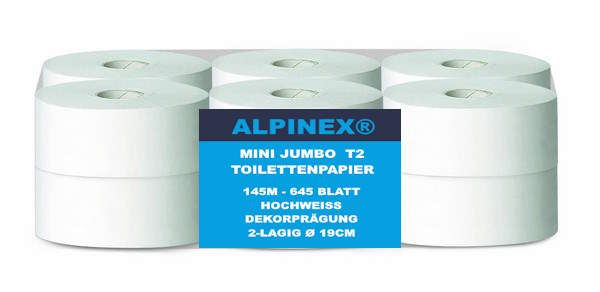 AlpineX® Mini Jumbo Toilettenpapier 2-lg hochweiss 145m
