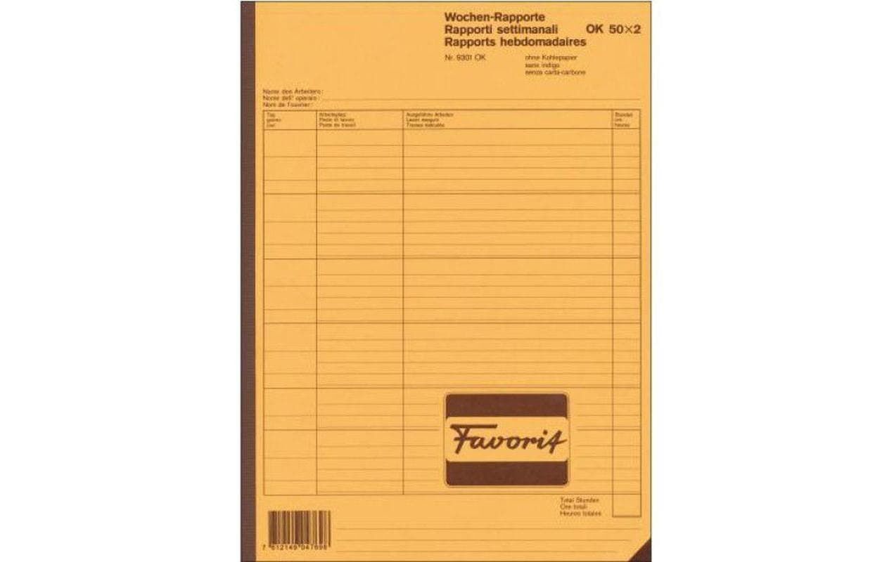 Wochen-Rapporte D/F/I A4 OK Durchschreibepapier 50x2 Blatt FAVORIT 9301