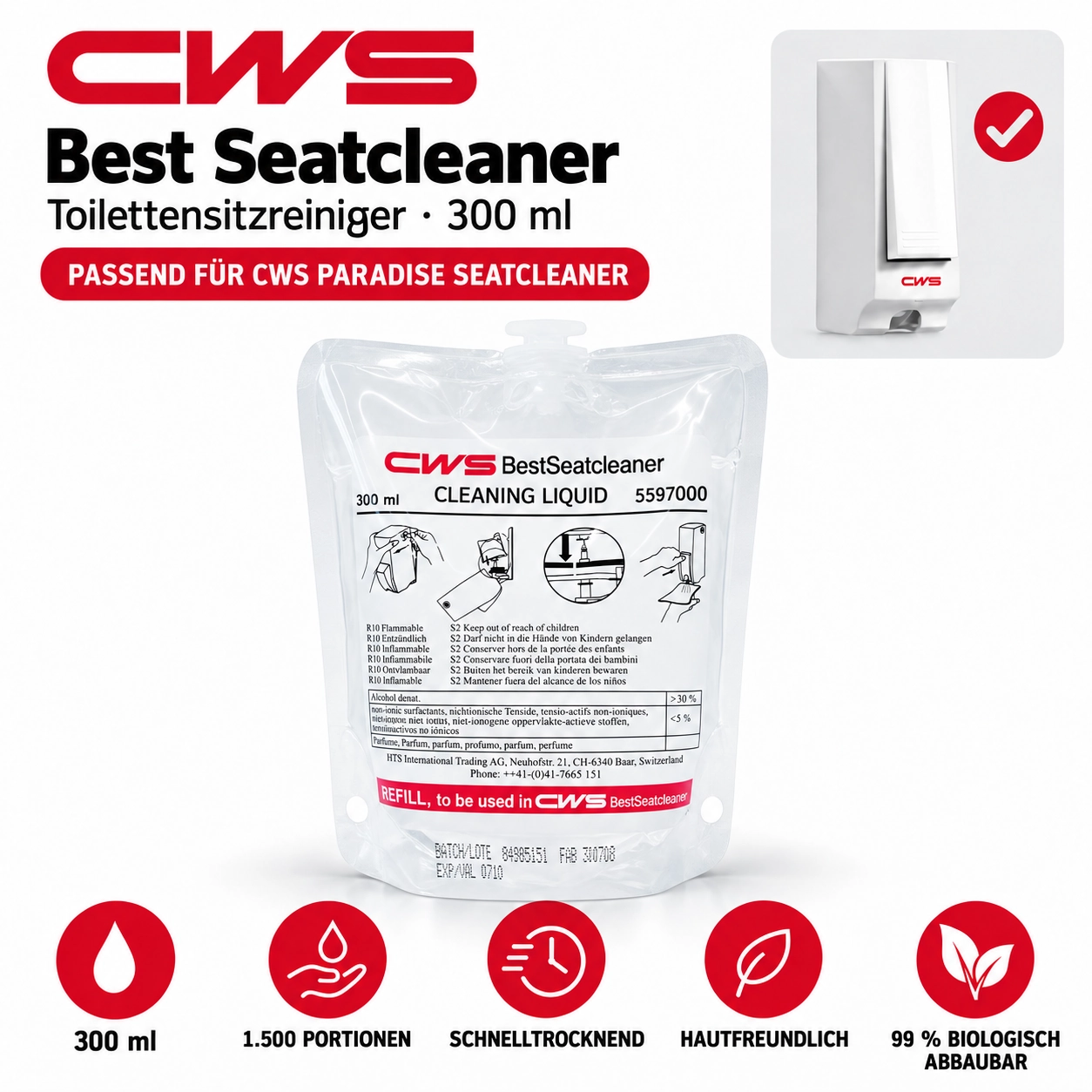 CWS Best Seatcleaner Toilettensitzreiniger 300 ml Beutel / Patrone