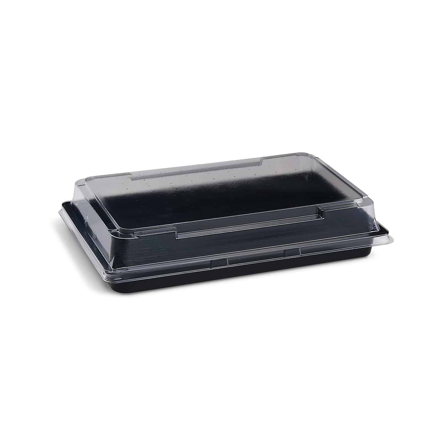 Sushi-Schale (PET) schwarz 215 x 130 x 18 mm + Deckel - 200 Stück