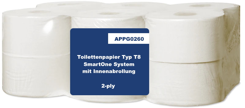 Toilettenpapier T8 - Innenabrollung 2-lagig - 6 Rollen pro Pack