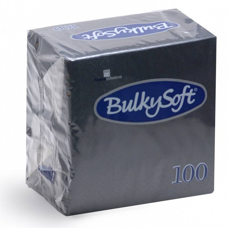 Servietten Bulkysoft, 1/4 Falz, schwarz, 2-lagig, 24x24cm - Karton à 20 Pack / Pack à 100 Servietten (Ersatz 32204)