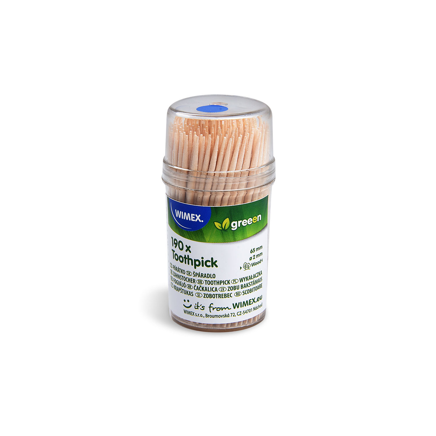 Zahnstocher aus Holz FSC 100% im Behälter für Buffet, Service und Take-away, Packung mit 190 Stück