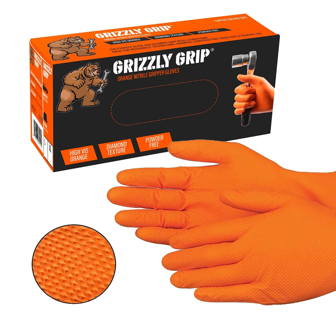 Grizzly Grip Strong Einweg-Werkstatt Nitrilhandschuhe orange - extra stark XXL